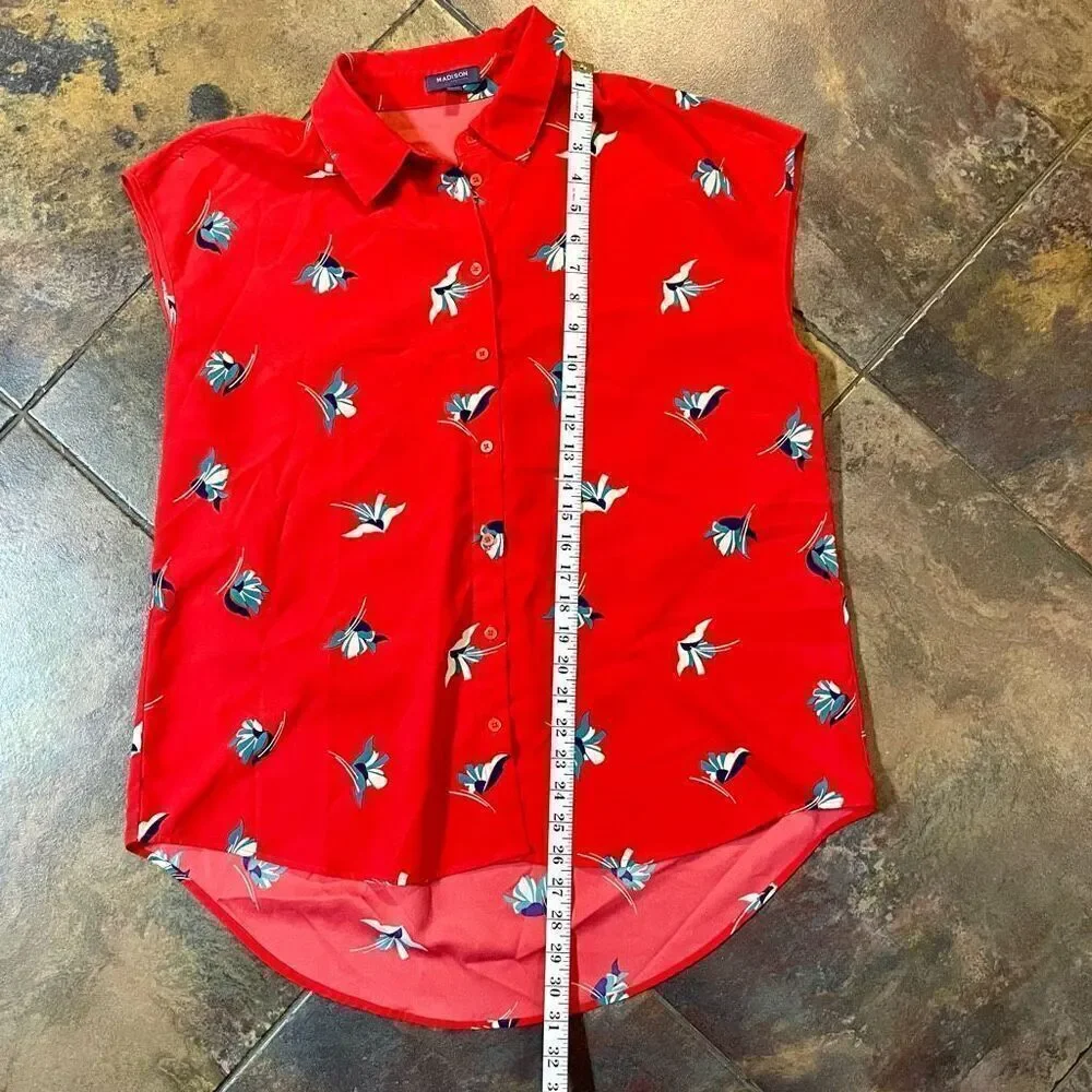 Madison Cap Sleeve Button-up Bird Tropical Blouse XL